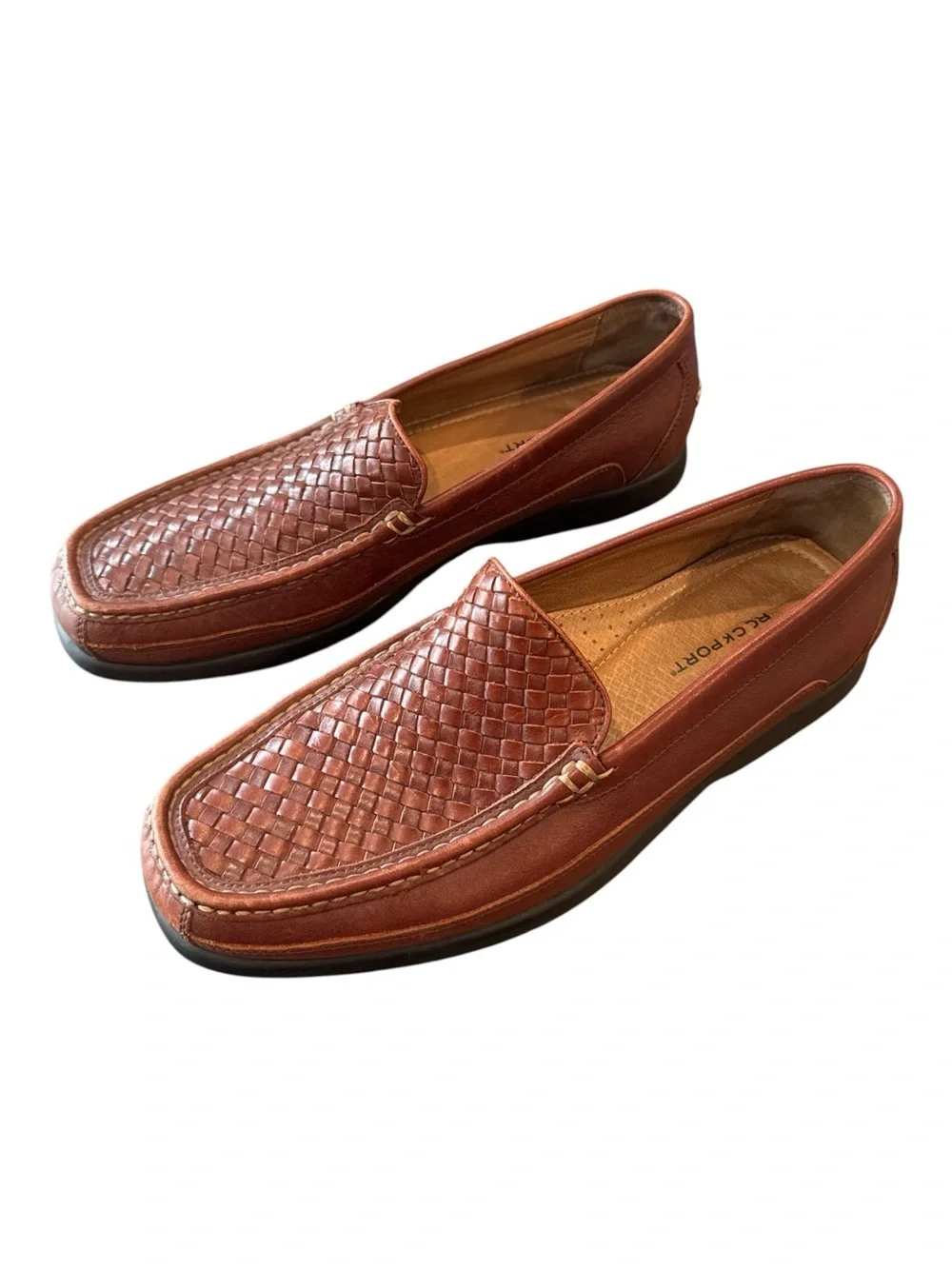 Rockport Rhyder Venetian Woven Leather Comfort Loafers Cognac Size 10M